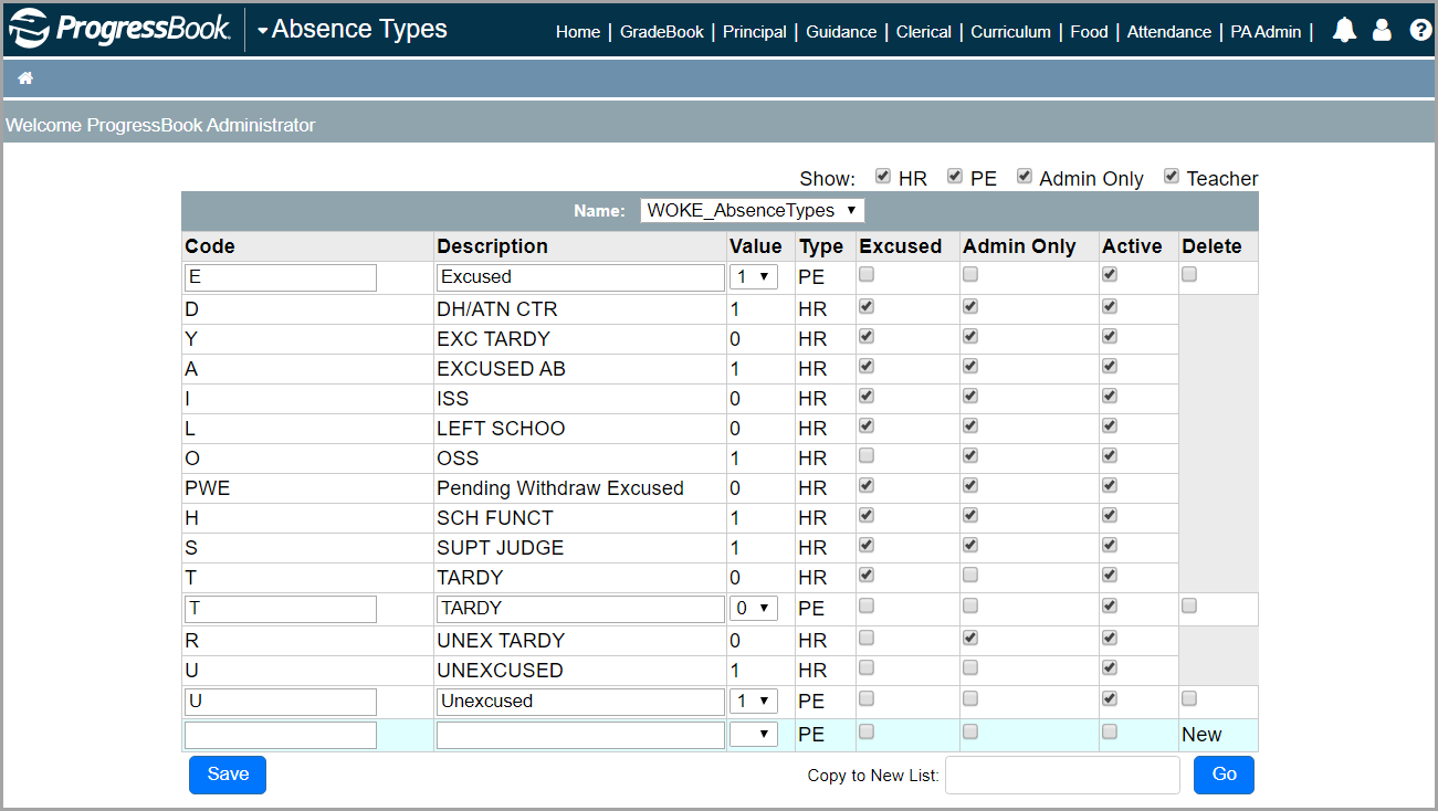 Adding Absence Types Codes