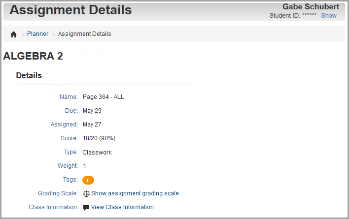 Assignment Details screen