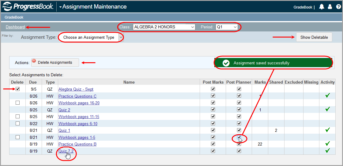 Assignment Maintenance Screen