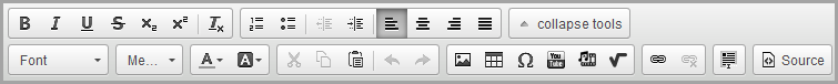 rich text editor displaying many text formatting options and math equation editing tools