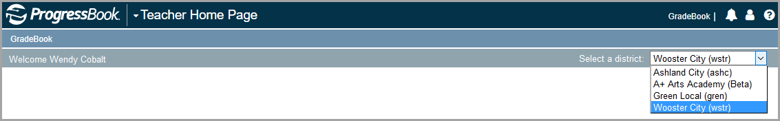 Select a district drop-down list