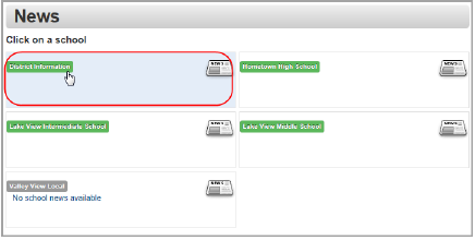 News screen: click school or district