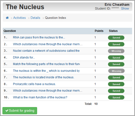 activity: view status of questions