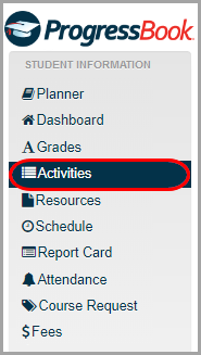 Navigation bar: click Activities