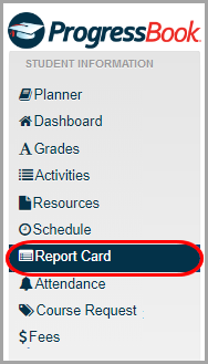 navigation bar: click Report Card